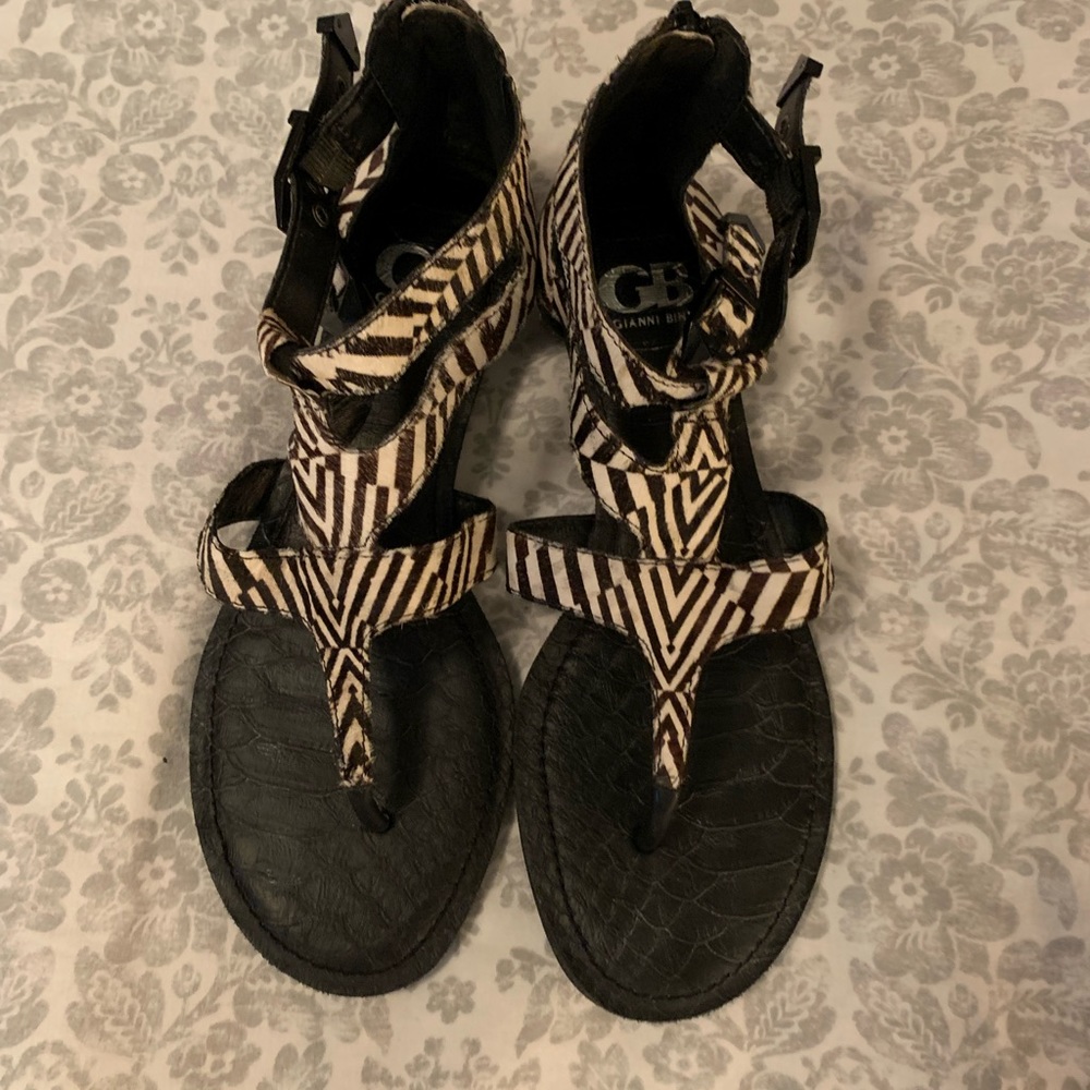 Gianni Bini calf hair zebra print sandals